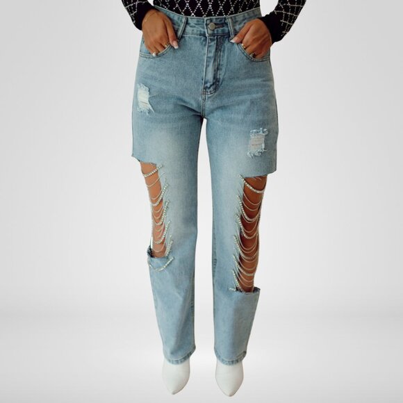 Concert Ready Rhinestone Jeans - Side Panel Cutout - Size Large (8/10) - Picture 7 of 7